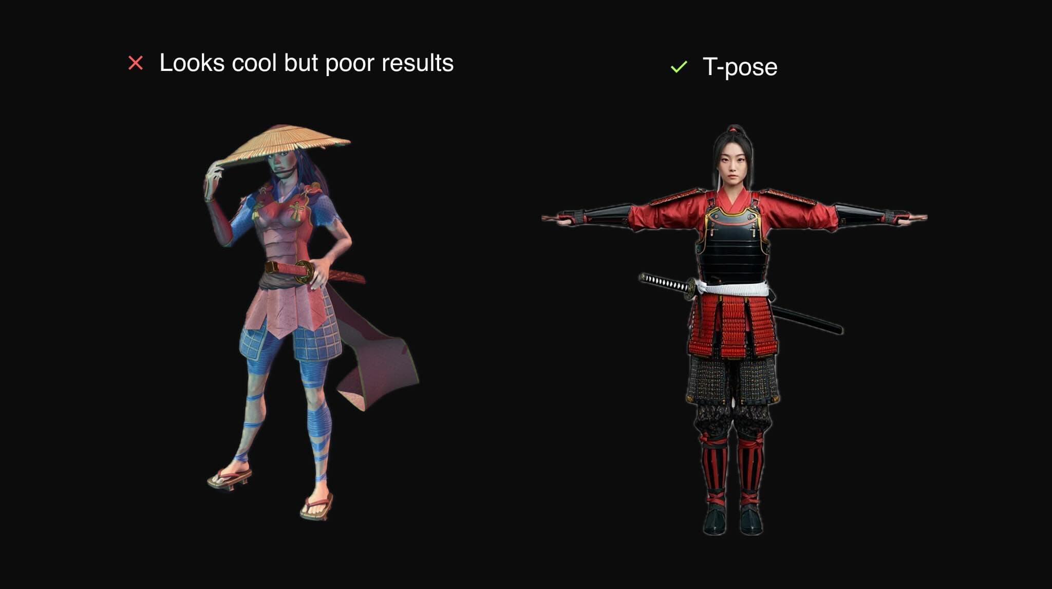 Example of using T-pose for 3D character models